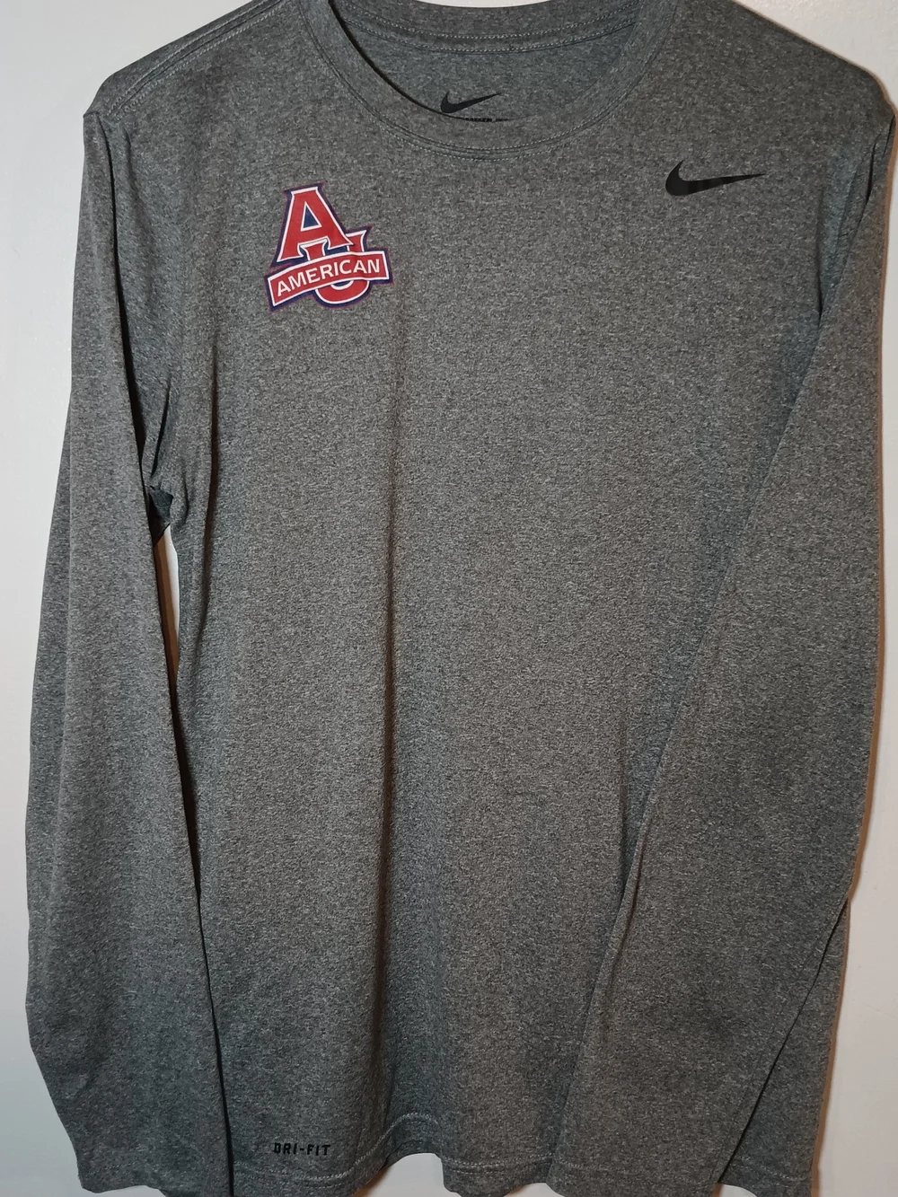 Nike Gray Long Sleeve Dri-FIT Shirt with Red American Patch